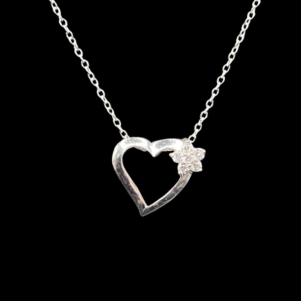 Vintage Sterling Silver and Cubic Zirconia Heart Pendant on Silver Chain Signed